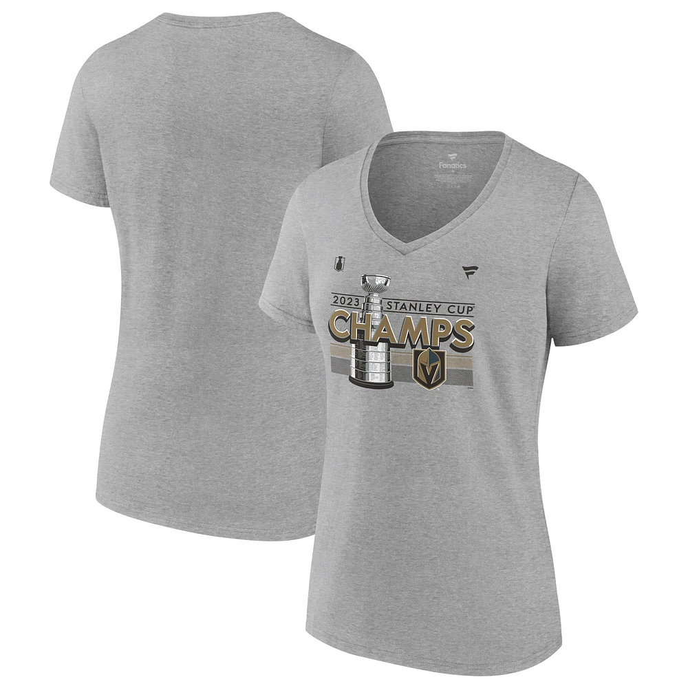 Women's Fanatics Heather Gray Vegas Golden Knights 2023 Stanley Cup Champions Locker Room Plus V-Neck T-Shirt