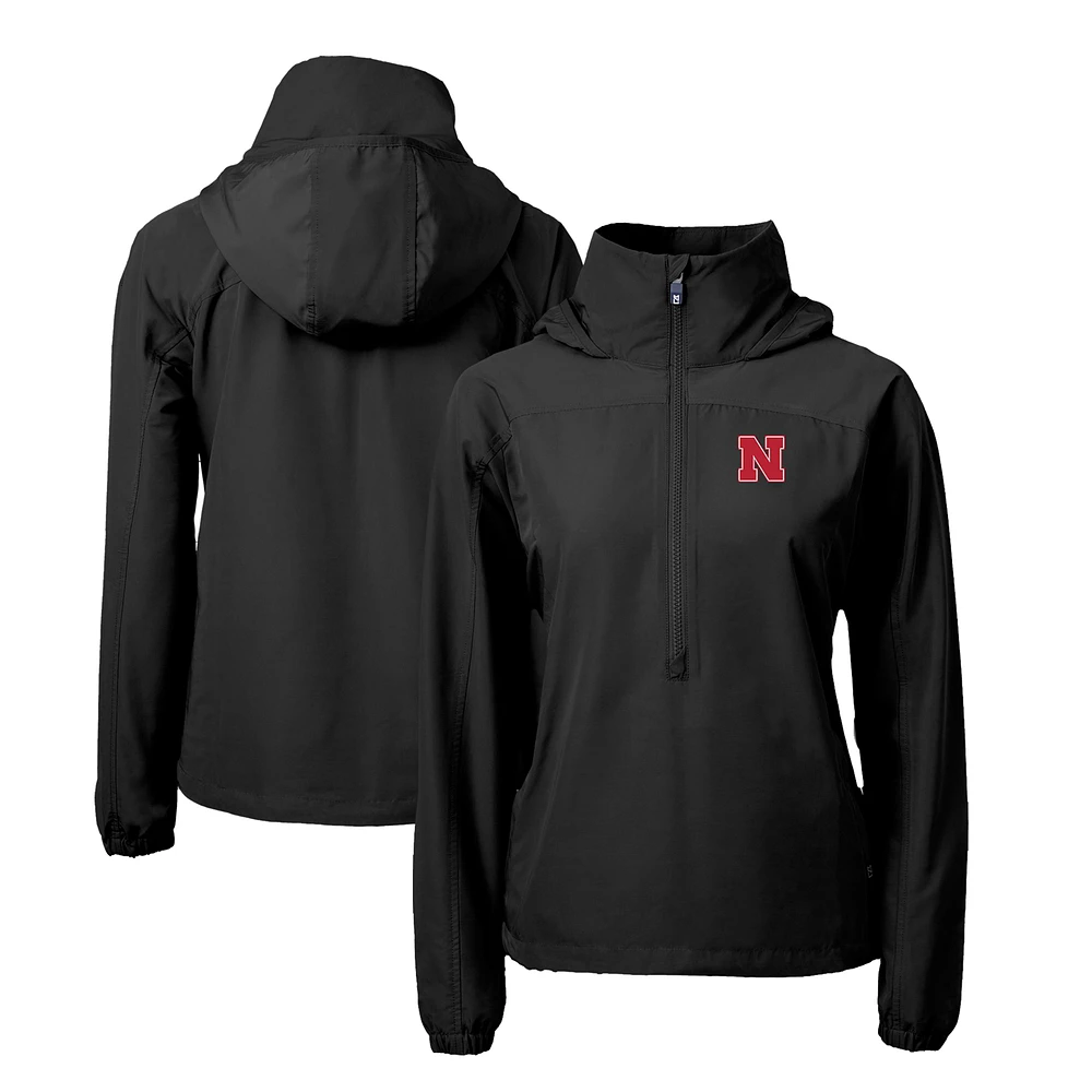 Women's Cutter & Buck Black Nebraska Huskers Charter Eco Recycled Half-Zip Anorak Jacket