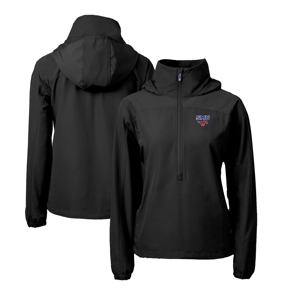 Women's Cutter & Buck Black SMU Mustangs Charter Eco Recycled Half-Zip Anorak Jacket