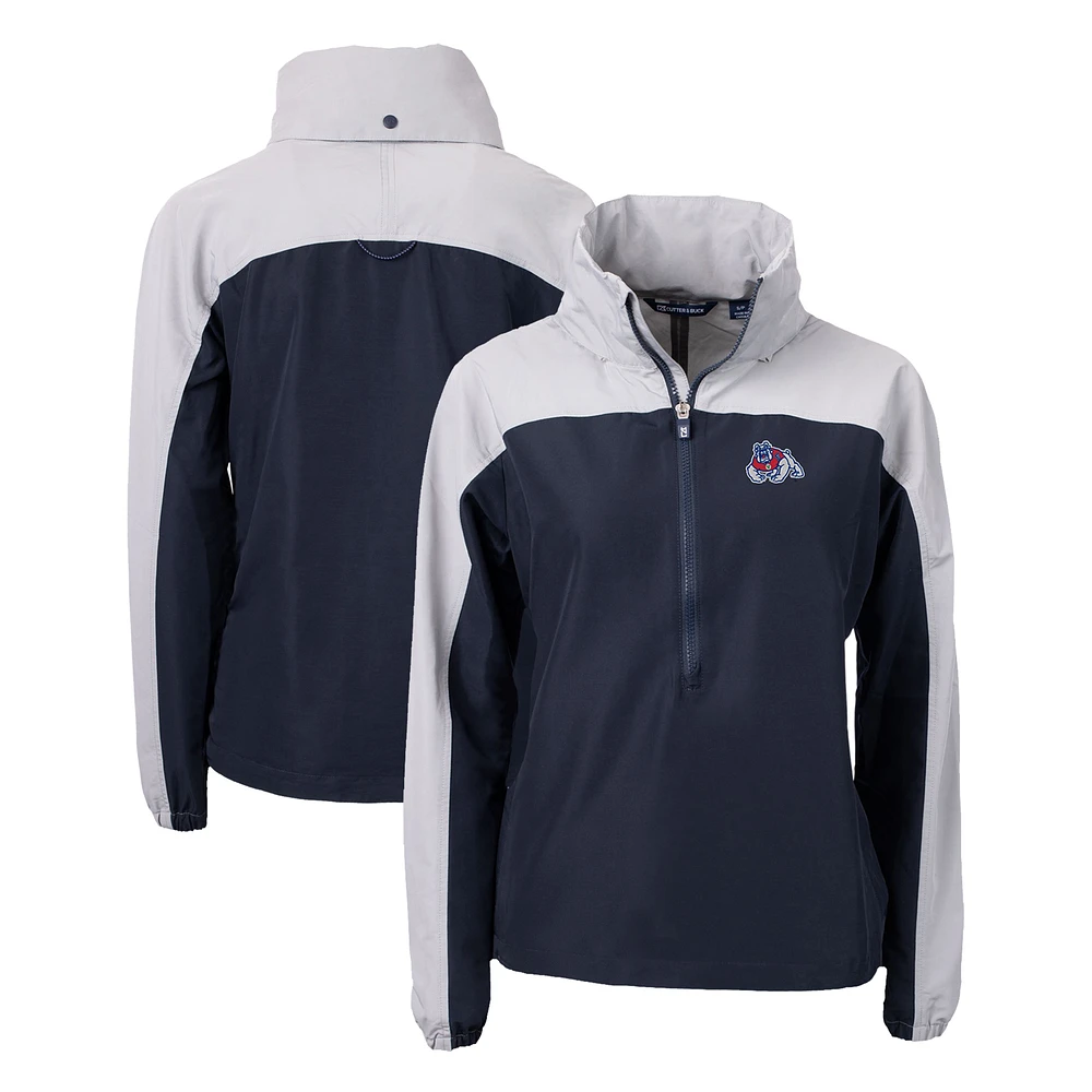 Women's Cutter & Buck Navy Fresno State Bulldogs Charter Eco Recycled Half-Zip Anorak Jacket