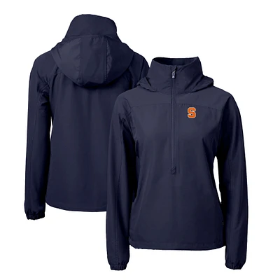 Women's Cutter & Buck Navy Syracuse Orange Charter Eco Recycled Half-Zip Anorak Jacket