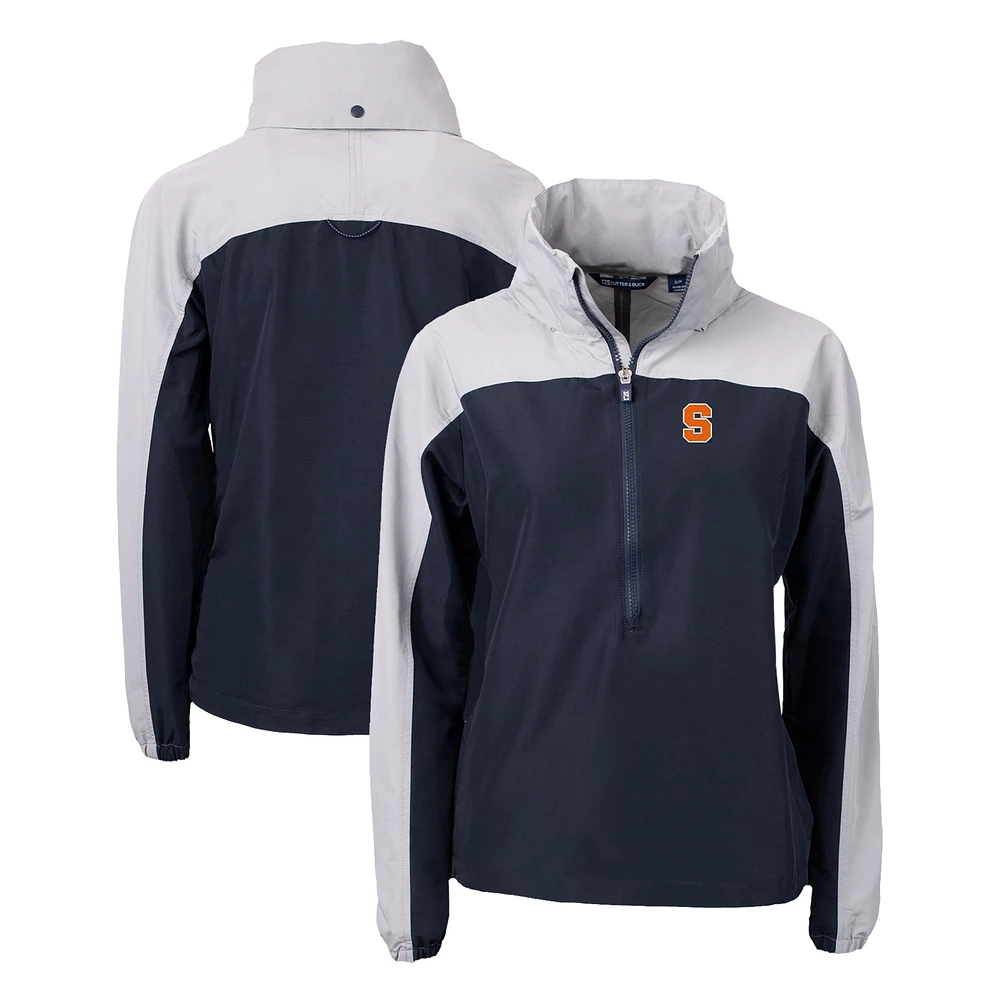 Women's Cutter & Buck Navy Syracuse Orange Charter Eco Recycled Half-Zip Anorak Jacket