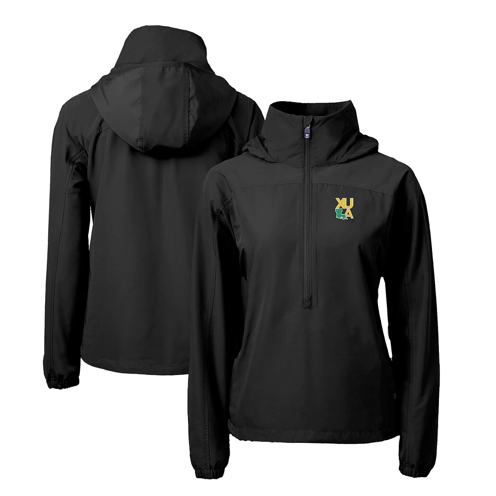 Women's Cutter & Buck Black Xavier University of Louisiana Gold Rush Charter Eco Recycled Half-Zip Anorak Jacket