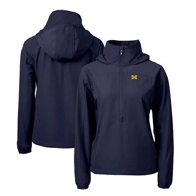 Women's Cutter & Buck Navy Michigan Wolverines Charter Eco Recycled Half-Zip Anorak Jacket