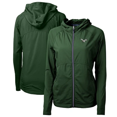 Women's Cutter & Buck Hunter Green Philadelphia Eagles Gridiron Classics Logo Adapt Eco Knit Hybrid Recycled Full-Zip Hoodie