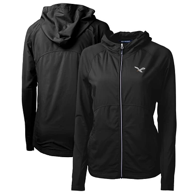 Women's Cutter & Buck Black Philadelphia Eagles Gridiron Classics Logo Adapt Eco Knit Hybrid Recycled Full-Zip Hoodie