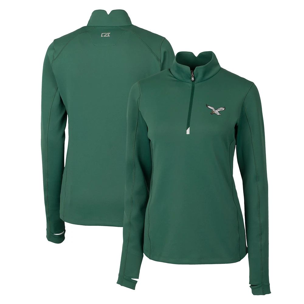 Women's Cutter & Buck Hunter Green Philadelphia Eagles Gridiron Classics Logo DryTec Traverse Stretch Quarter-Zip Pullover Top