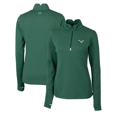 Women's Cutter & Buck Hunter Green Philadelphia Eagles Gridiron Classics Logo DryTec Traverse Stretch Quarter-Zip Pullover Top