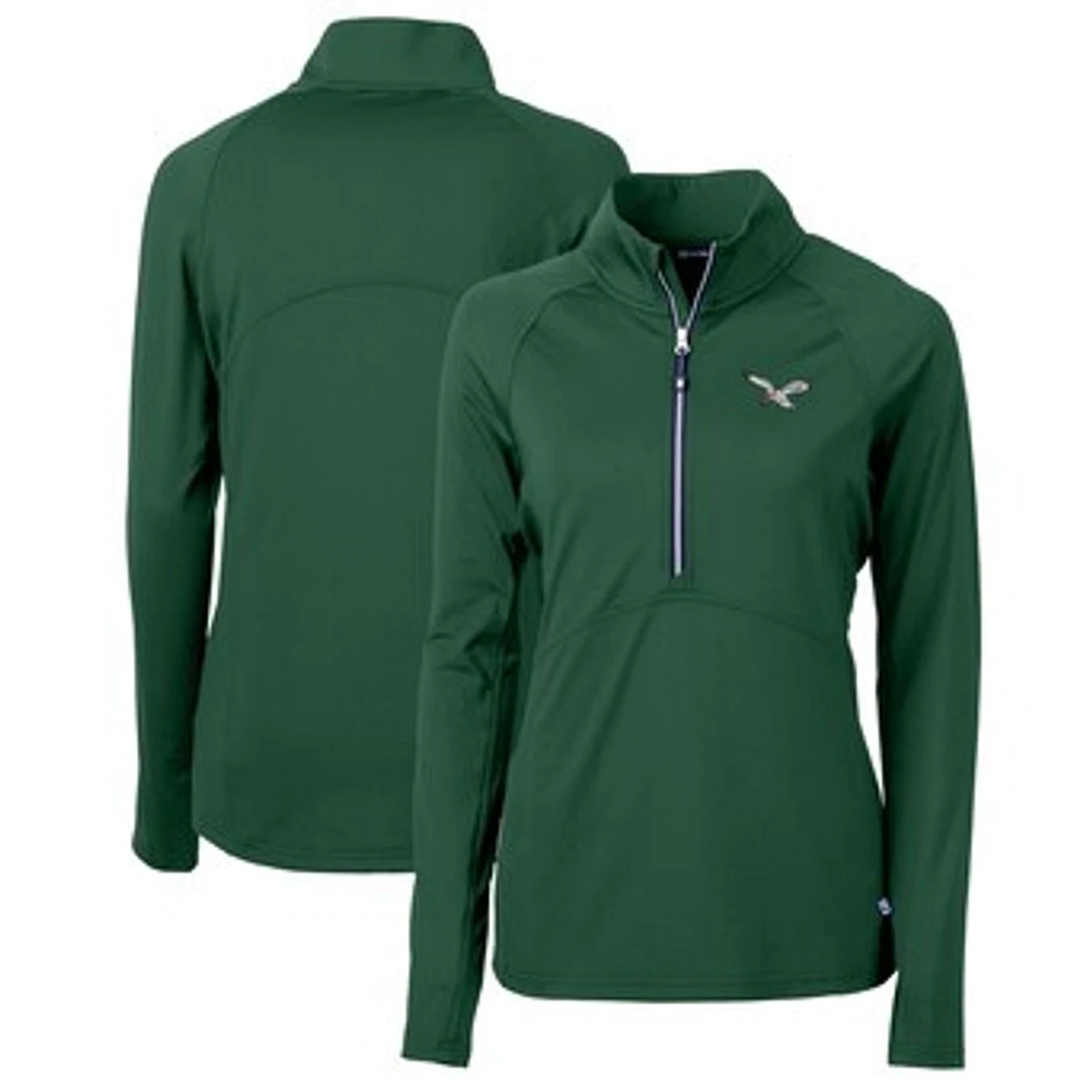 Women's Cutter & Buck Philadelphia Eagles Gridiron Classics Logo Adapt Eco Knit Stretch Recycled Half-Zip Pullover Top