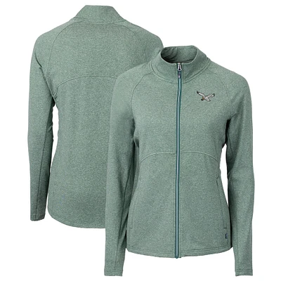 Women's Cutter & Buck Heather Philadelphia Eagles Gridiron Classics Logo Adapt Eco Knit Recycled Full-Zip Jacket