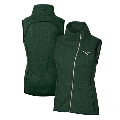 Women's Cutter & Buck Heather Green Philadelphia Eagles Gridiron Classics Logo Mainsail Sweater-Knit Full-Zip Asymmetrical Vest