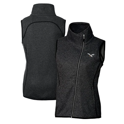 Women's Cutter & Buck Heather Charcoal Philadelphia Eagles Gridiron Classics Logo Mainsail Sweater-Knit Full-Zip Asymmetrical Vest