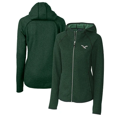 Women's Cutter & Buck Green Philadelphia Eagles Gridiron Classics Logo Mainsail Sweater-Knit Full-Zip Hoodie
