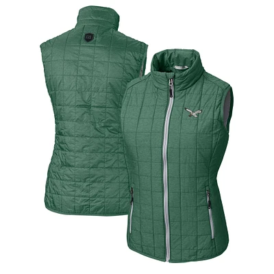 Women's Cutter & Buck Heather Green Philadelphia Eagles Gridiron Classics Logo Rainier PrimaLoft Eco Insulated Full-Zip Puffer Vest
