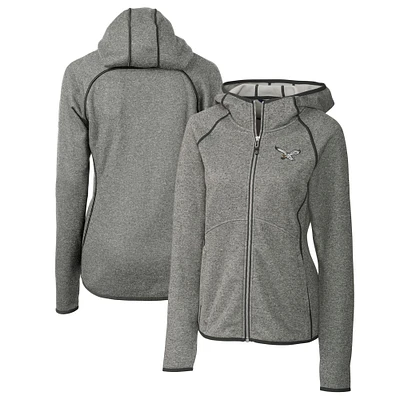 Women's Cutter & Buck Heather Gray Philadelphia Eagles Gridiron Classics Logo Mainsail Sweater-Knit Full-Zip Hoodie