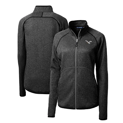 Women's Cutter & Buck Heather Charcoal Philadelphia Eagles Gridiron Classics Logo Mainsail Sweater-Knit Full-Zip Jacket