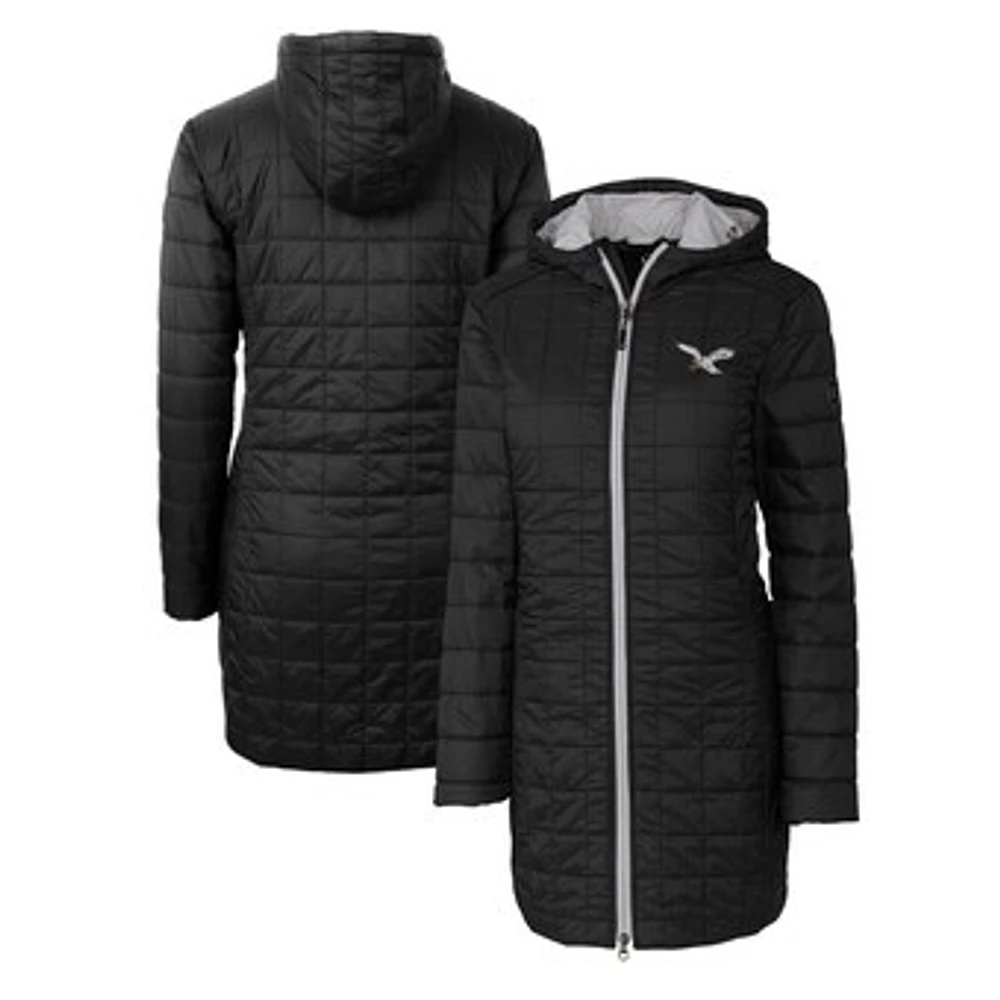 Women's Cutter & Buck Black Philadelphia Eagles Gridiron Classics Logo Rainier Primaloft Eco Insulated Hooded Long Coat