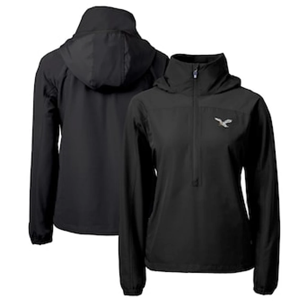 Women's Cutter & Buck Black Philadelphia Eagles Gridiron Classics Logo Charter Eco Recycled Half-Zip Anorak Jacket