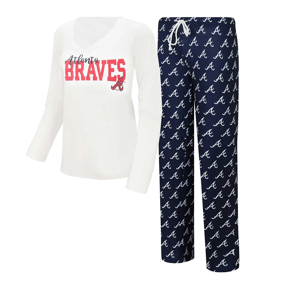 Women's Concepts Sport White/Navy Atlanta Braves Long Sleeve V-Neck Top & Gauge Pants Sleep Set