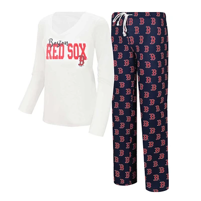Women's Concepts Sport White/Navy Boston Red Sox Long Sleeve V-Neck Top & Gauge Pants Sleep Set