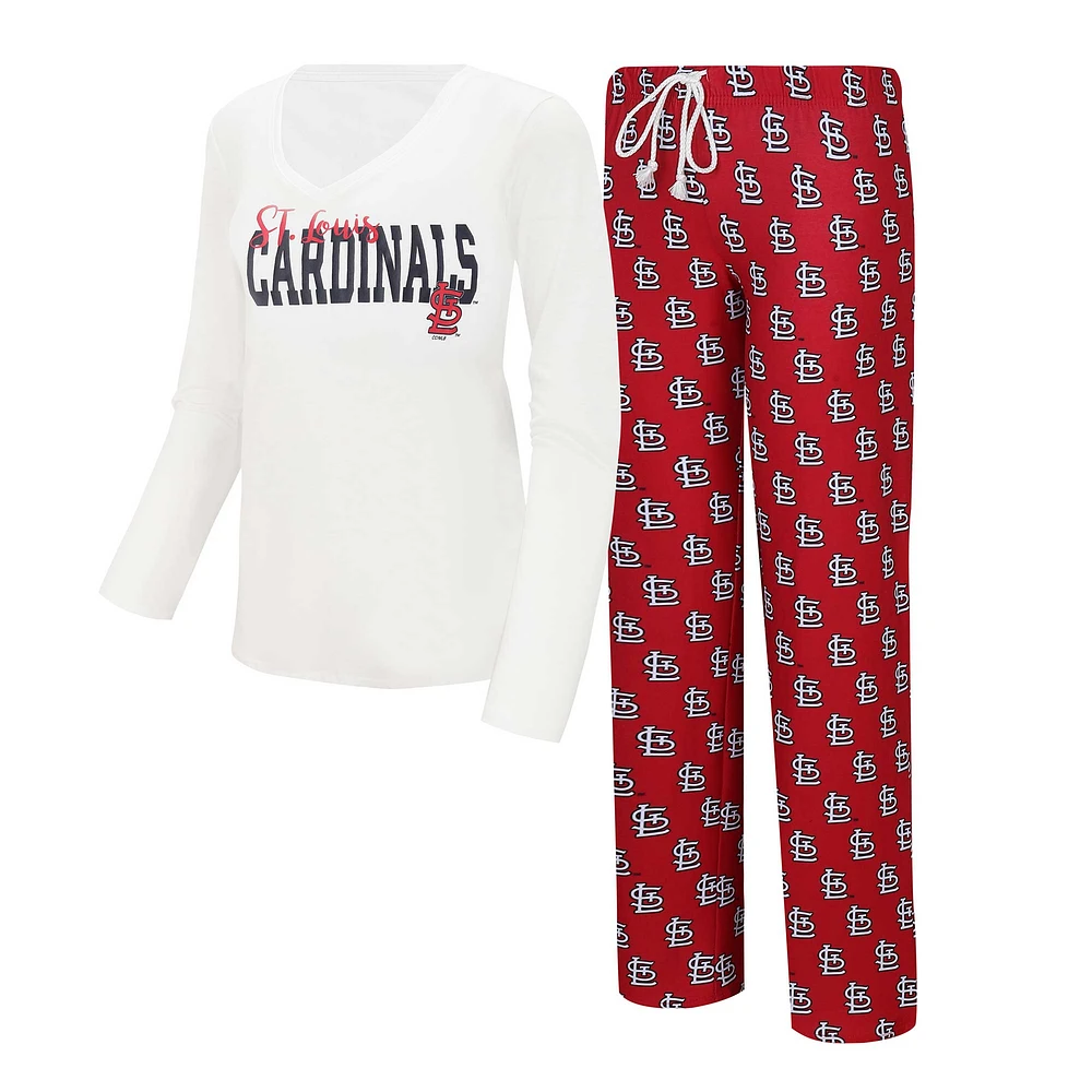 Women's Concepts Sport White/Red St. Louis Cardinals Long Sleeve V-Neck Top & Gauge Pants Sleep Set