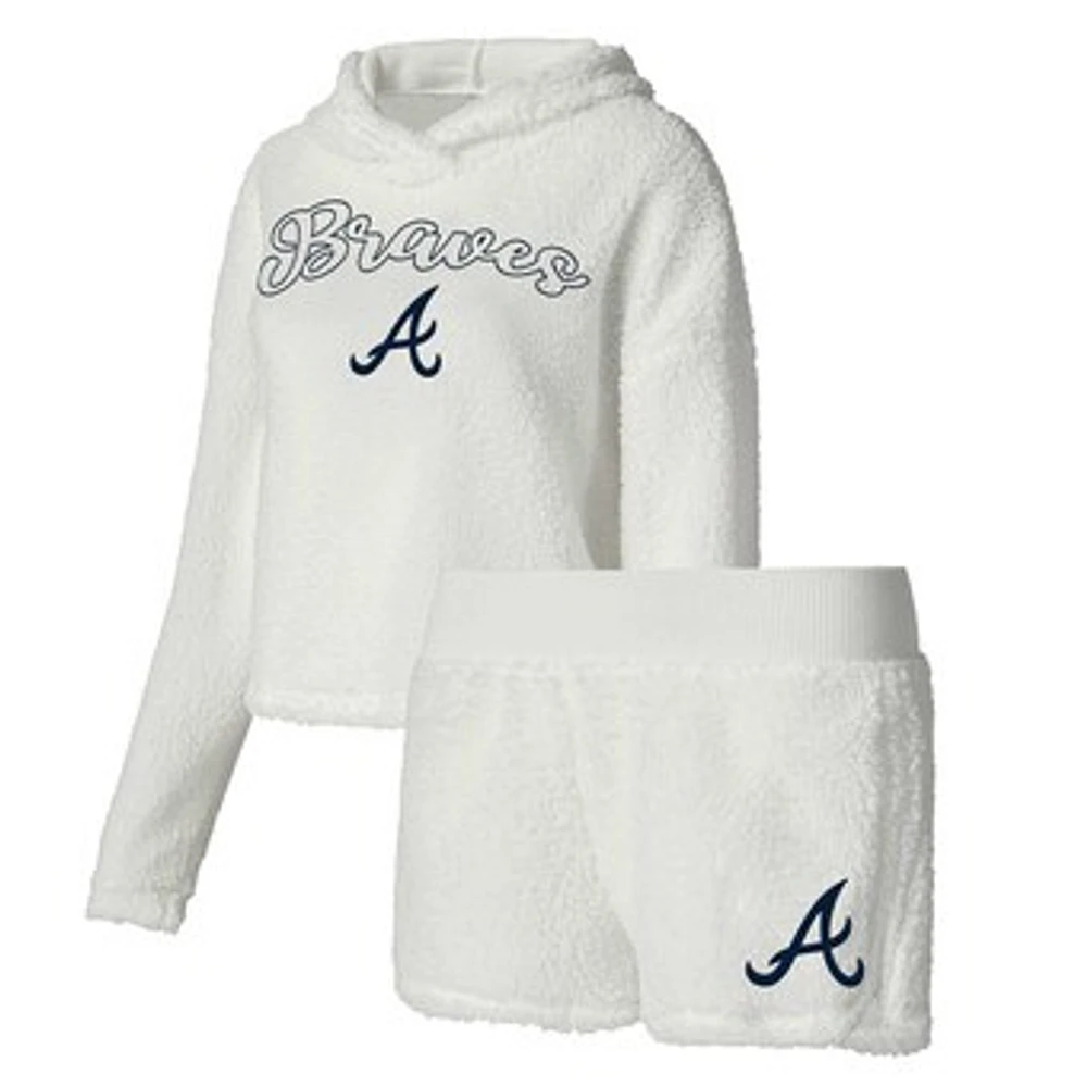 Women's Concepts Sport Cream Atlanta Braves Fluffy Hoodie Top & Shorts Sleep Set