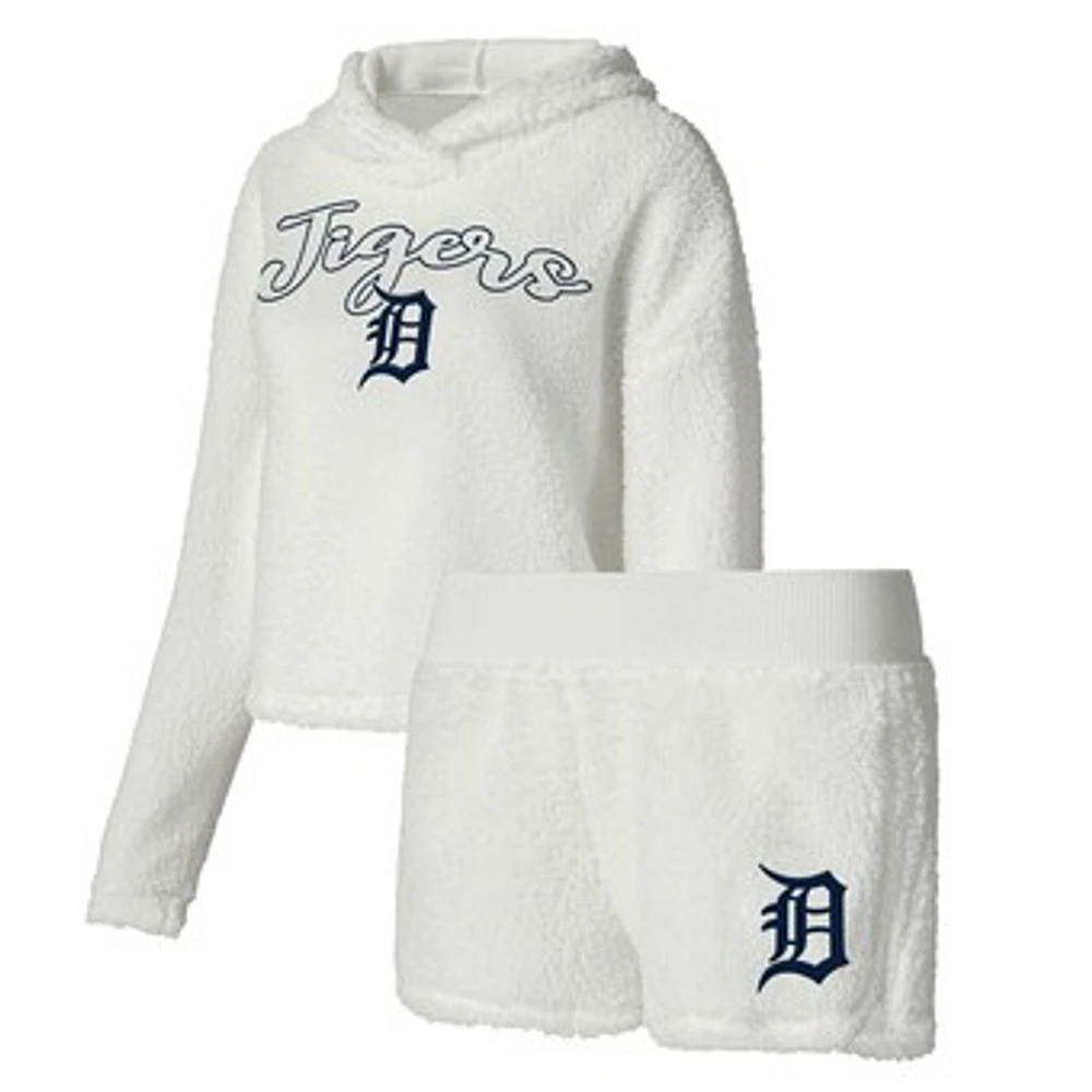 Women's Concepts Sport Cream Detroit Tigers Fluffy Hoodie Top & Shorts Sleep Set