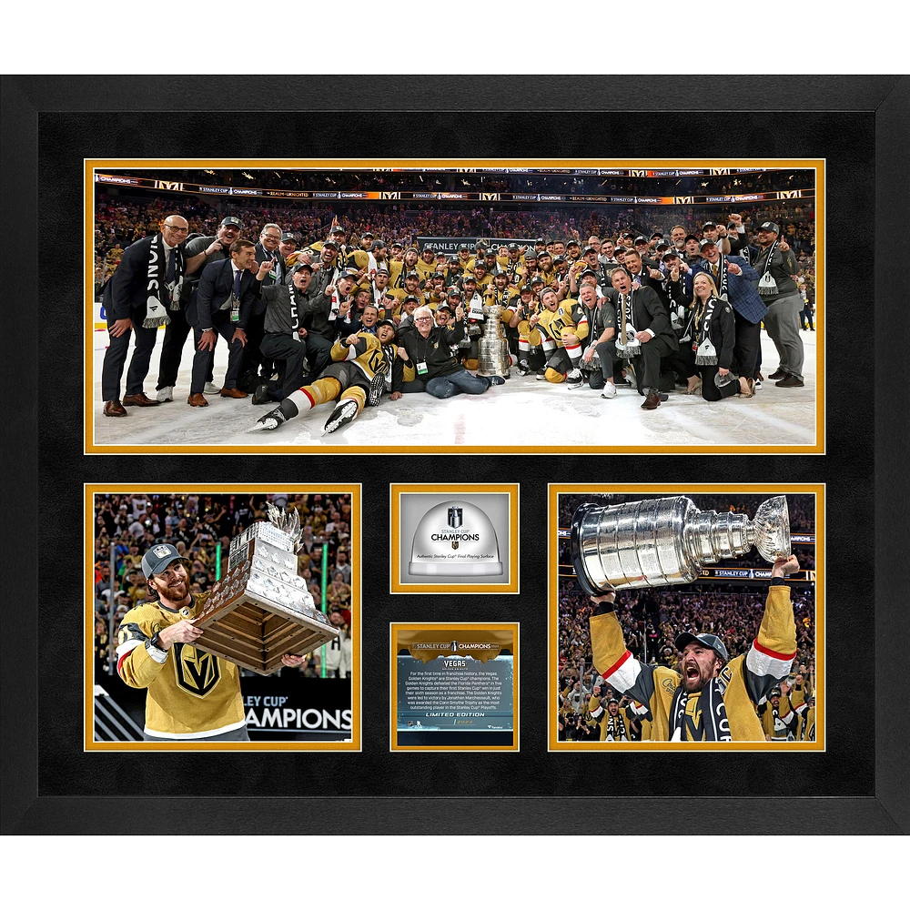 Vegas Golden Knights 2023 Stanley Cup Champions Framed 20'' x 24'' 3-Photograph Collage with Game-Used Ice from the 2023 Stanley Cup Final - Limited Edition of 2023