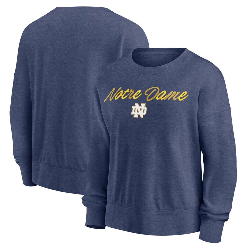 Women's Fanatics Heather Navy Notre Dame Fighting Irish Script Pullover Sweatshirt