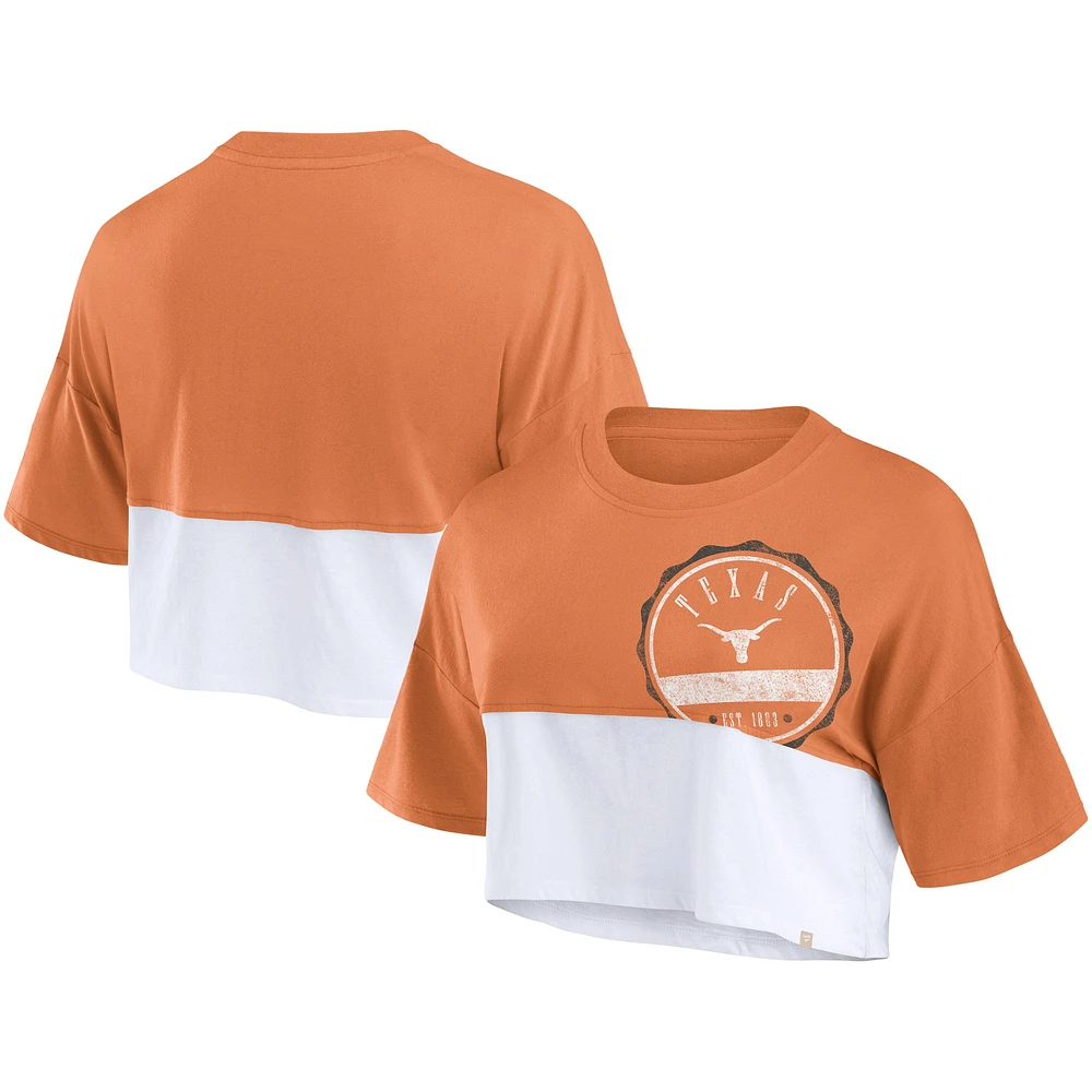 Women's Fanatics Texas Orange/White Longhorns Oversized Badge Colorblock Cropped T-Shirt