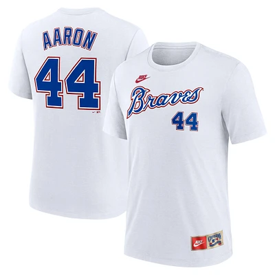 Men's Nike Hank Aaron White Atlanta Braves Cooperstown Collection Tri-Blend Name & Number T-Shirt