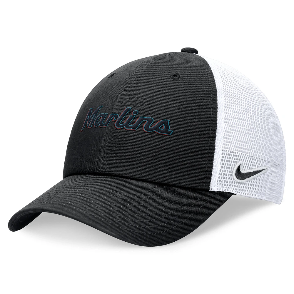 Men's Nike Black Miami Marlins Wordmark Adjustable Trucker Hat