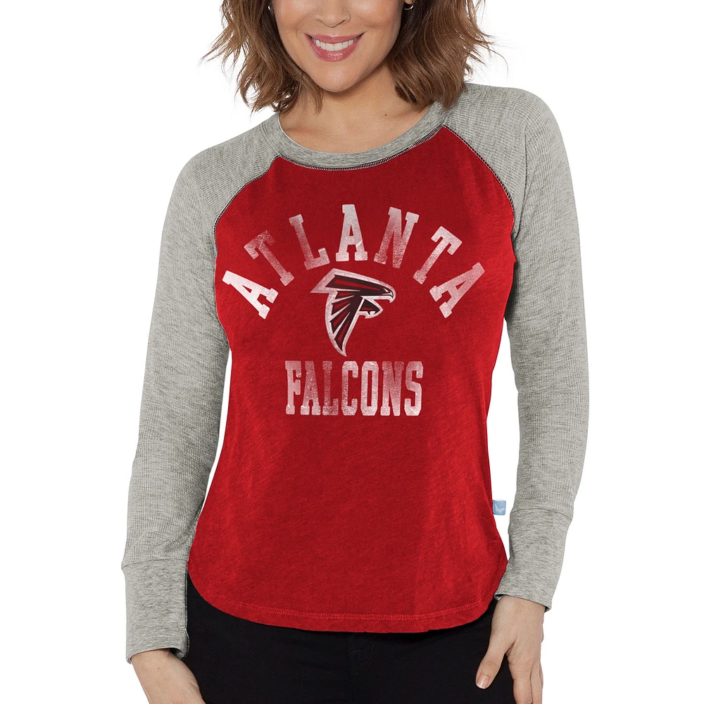 Women's G-III 4Her by Carl Banks Red/Heather Gray Atlanta Falcons Waffle Knit Raglan Long Sleeve T-Shirt