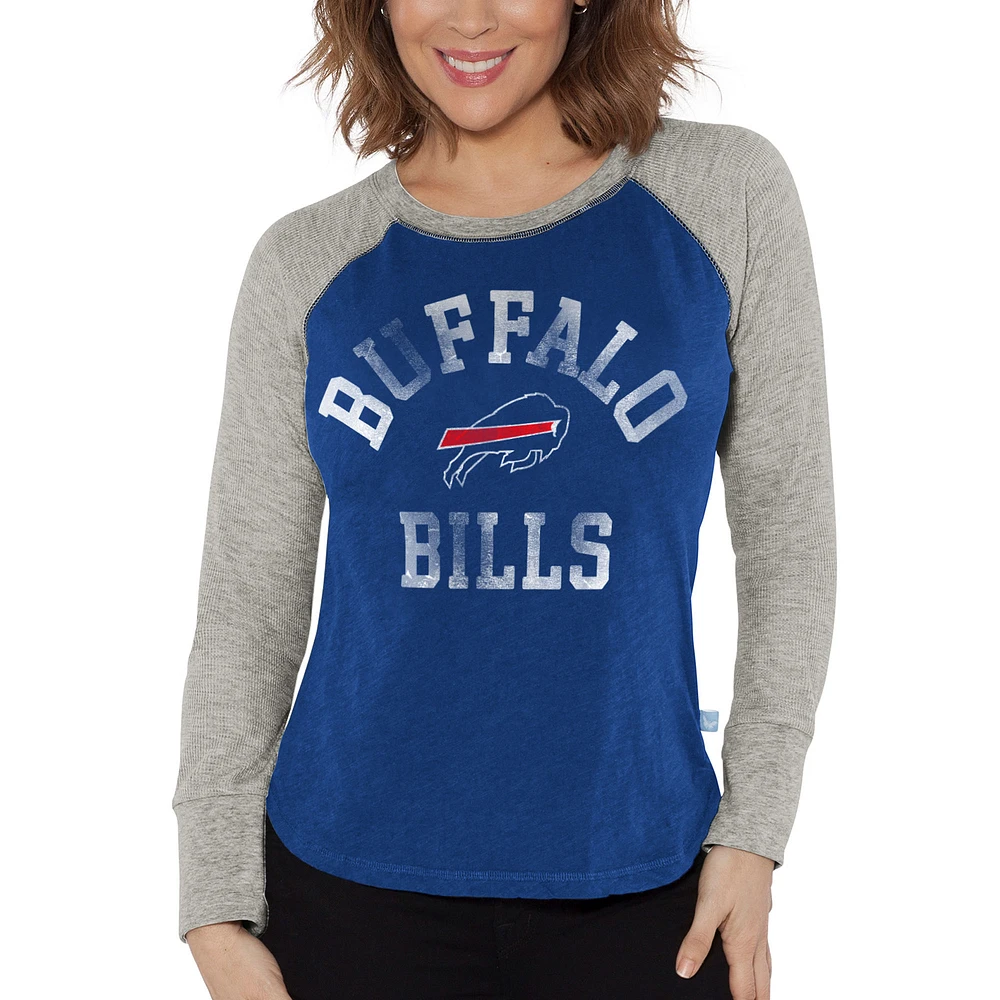 Women's G-III 4Her by Carl Banks Royal/Heather Gray Buffalo Bills Waffle Knit Raglan Long Sleeve T-Shirt