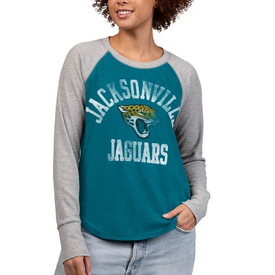 Women's G-III 4Her by Carl Banks Teal/Heather Gray Jacksonville Jaguars Waffle Knit Raglan Long Sleeve T-Shirt