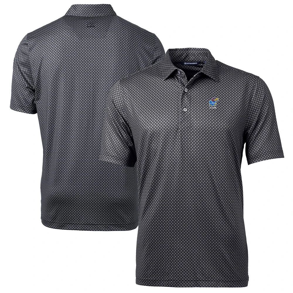 Men's Cutter & Buck Black Kansas Jayhawks Alumni Logo Pike Banner Print Stretch Polo