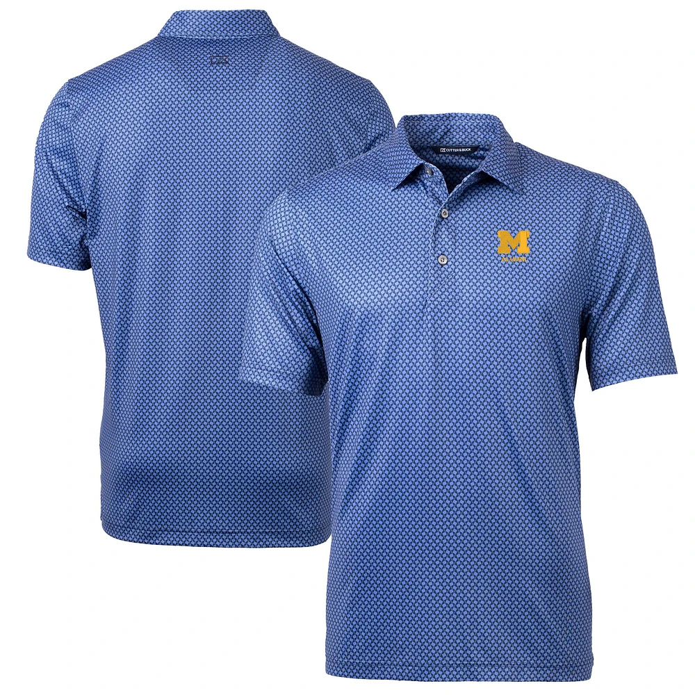 Men's Cutter & Buck Navy Michigan Wolverines Alumni Logo Pike Banner Print Stretch Polo
