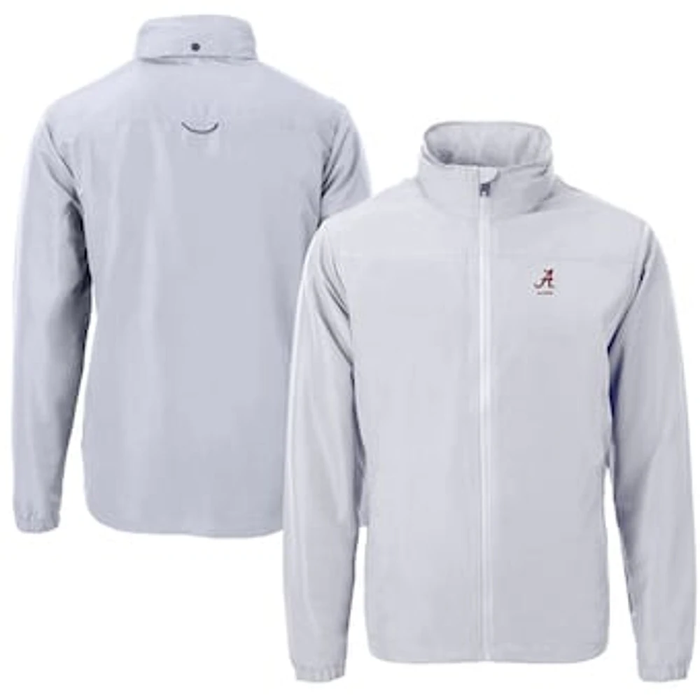 Men's Cutter & Buck Gray Alabama Crimson Tide Alumni Logo Charter Eco Knit Recycled Full-Zip Jacket