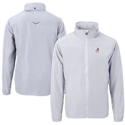 Men's Cutter & Buck Gray Alabama Crimson Tide Alumni Logo Charter Eco Knit Recycled Full-Zip Jacket