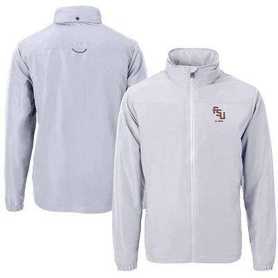 Men's Cutter & Buck Gray Florida State Seminoles Alumni Logo Charter Eco Knit Recycled Full-Zip Jacket