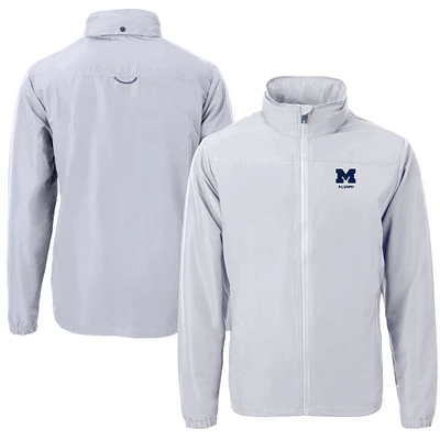 Men's Cutter & Buck Gray Michigan Wolverines Alumni Logo Charter Eco Knit Recycled Full-Zip Jacket