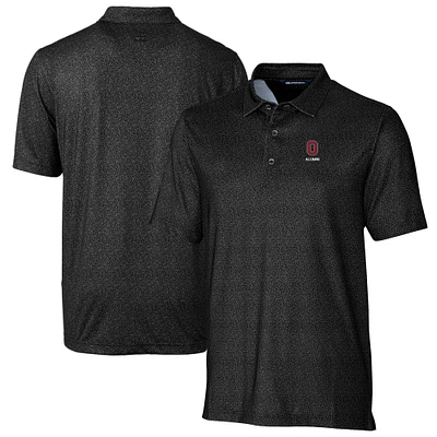 Men's Cutter & Buck Black Ohio State Buckeyes Alumni Logo Pike Micro Floral Print Stretch Polo