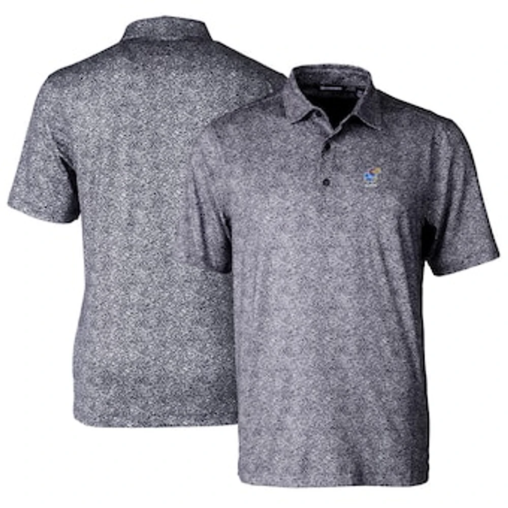 Men's Cutter & Buck Black Kansas Jayhawks Alumni Logo Pike Constellation Print Stretch Polo