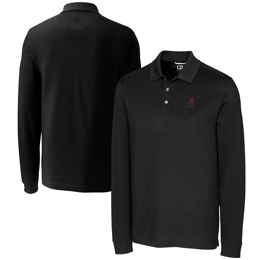 Men's Cutter & Buck Black Alabama Crimson Tide Alumni Logo Advantage Tri-Blend Pique Long Sleeve DryTec Polo