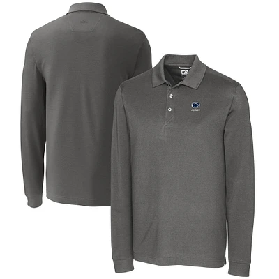 Men's Cutter & Buck Gray Penn State Nittany Lions Alumni Logo Advantage Tri-Blend Pique Long Sleeve DryTec Polo