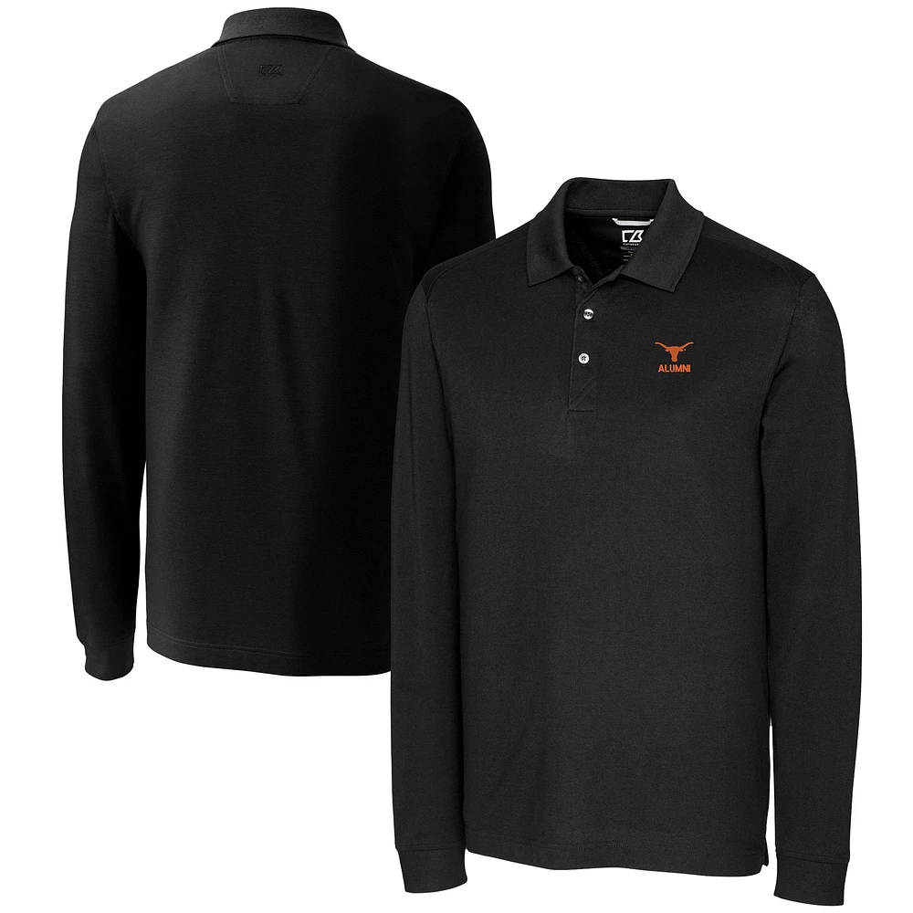 Men's Cutter & Buck Black Texas Longhorns Alumni Logo Advantage Tri-Blend Pique Long Sleeve DryTec Polo