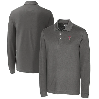 Men's Cutter & Buck Gray Texas Tech Red Raiders Alumni Logo Advantage Tri-Blend Pique Long Sleeve DryTec Polo