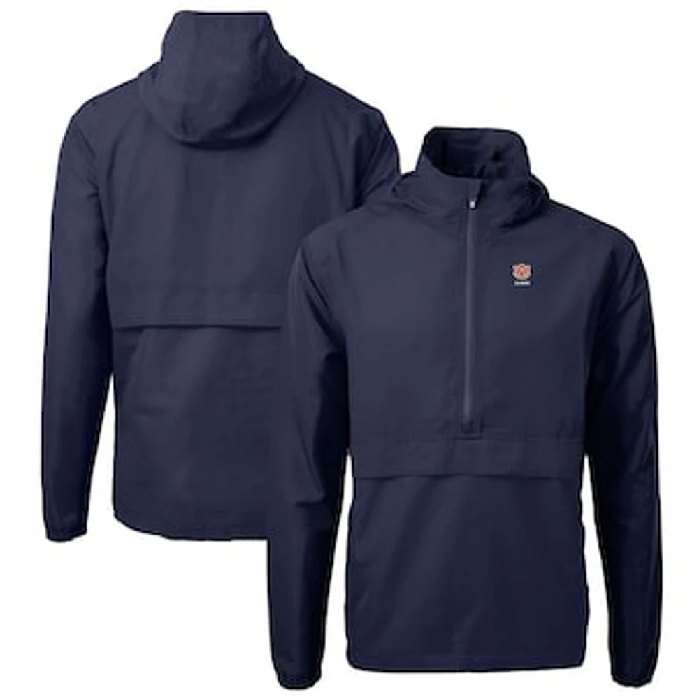 Men's Cutter & Buck Navy Auburn Tigers Alumni Logo Charter Eco Knit Recycled Anorak Half-Zip Jacket