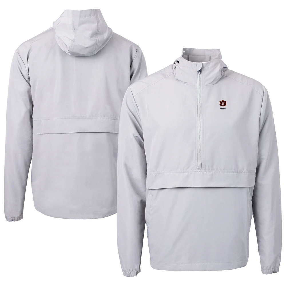 Men's Cutter & Buck Gray Auburn Tigers Alumni Logo Charter Eco Knit Recycled Anorak Half-Zip Jacket