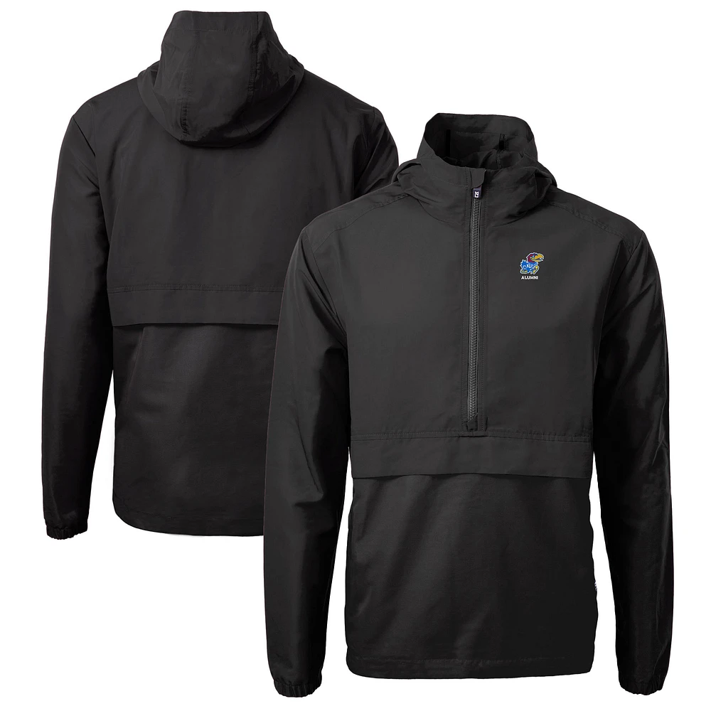 Men's Cutter & Buck Black Kansas Jayhawks Alumni Logo Charter Eco Knit Recycled Anorak Half-Zip Jacket